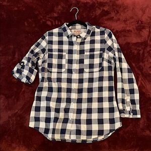 Navy Blue and White Flannel Button Up, medium
